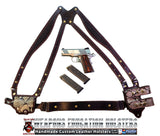 TOM'S "EXOTIC PYTHON HORIZONTAL - BIKINI - SHOULDER HOLSTER" - CUSTOM HAND-MADE DOUBLE THICK REINFORCED LEATHER SEMI-AUTO SHOULDER RIG. HORIZONTAL HOLSTER, MUZZLE EXPOSED - REINFORCED W/ 1.75" REAR BACK STRAP. CUSTOM HARNESS INCLUDED. BELT NOT NEEDED.