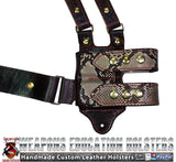 TOM'S "EXOTIC PYTHON HORIZONTAL - BIKINI - SHOULDER HOLSTER" - CUSTOM HAND-MADE DOUBLE THICK REINFORCED LEATHER SEMI-AUTO SHOULDER RIG. HORIZONTAL HOLSTER, MUZZLE EXPOSED - REINFORCED W/ 1.75" REAR BACK STRAP. CUSTOM HARNESS INCLUDED. BELT NOT NEEDED.