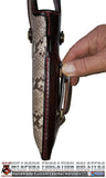 TOM'S "EXOTIC PYTHON VERTICAL SHOULDER HOLSTER" - CUSTOM HAND-MADE DOUBLE THICK REINFORCED LEATHER SEMI-AUTO SHOULDER RIG. OPEN TOP VERTICAL HOLSTER, MUZZLE COVERED WITH LEATHER. CUSTOM HARNESS INCLUDED. BACK OF HOLSTER ATTACHES TO GUN BELT.