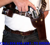 TOM'S "MODIFIED DOC HOLLIDAY" - CUSTOM HAND-MADE DOUBLE THICK REINFORCED LEATHER LARGE VERTICAL SEMI-AUTO OR REVOLVER SHOULDER HOLSTER RIG. CLICK HERE.