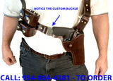 TOM'S "MODIFIED DOC HOLLIDAY" - CUSTOM HAND-MADE DOUBLE THICK REINFORCED LEATHER LARGE VERTICAL SEMI-AUTO OR REVOLVER SHOULDER HOLSTER RIG. CLICK HERE.