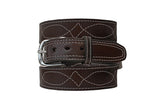 TOM'S "EXOTIC STITCHED GUN BELT" FOR DRESS OR CASUAL. (TOM'S FAVORITE) DOUBLE THICK REINFORCED W/ FLEXIBLE POLYMER WITHIN LEATHER GUN BELT