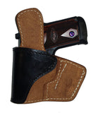TOM'S "TWO TONE INSIDE THE POCKET HOLSTER" DOUBLE THICK STEEL MESH REINFORCED LEATHER - INCLUDES QUALITY METAL CLIP - ATTACHES TO BELT FOR IWB OR KEEP IT IN YOUR POCKET