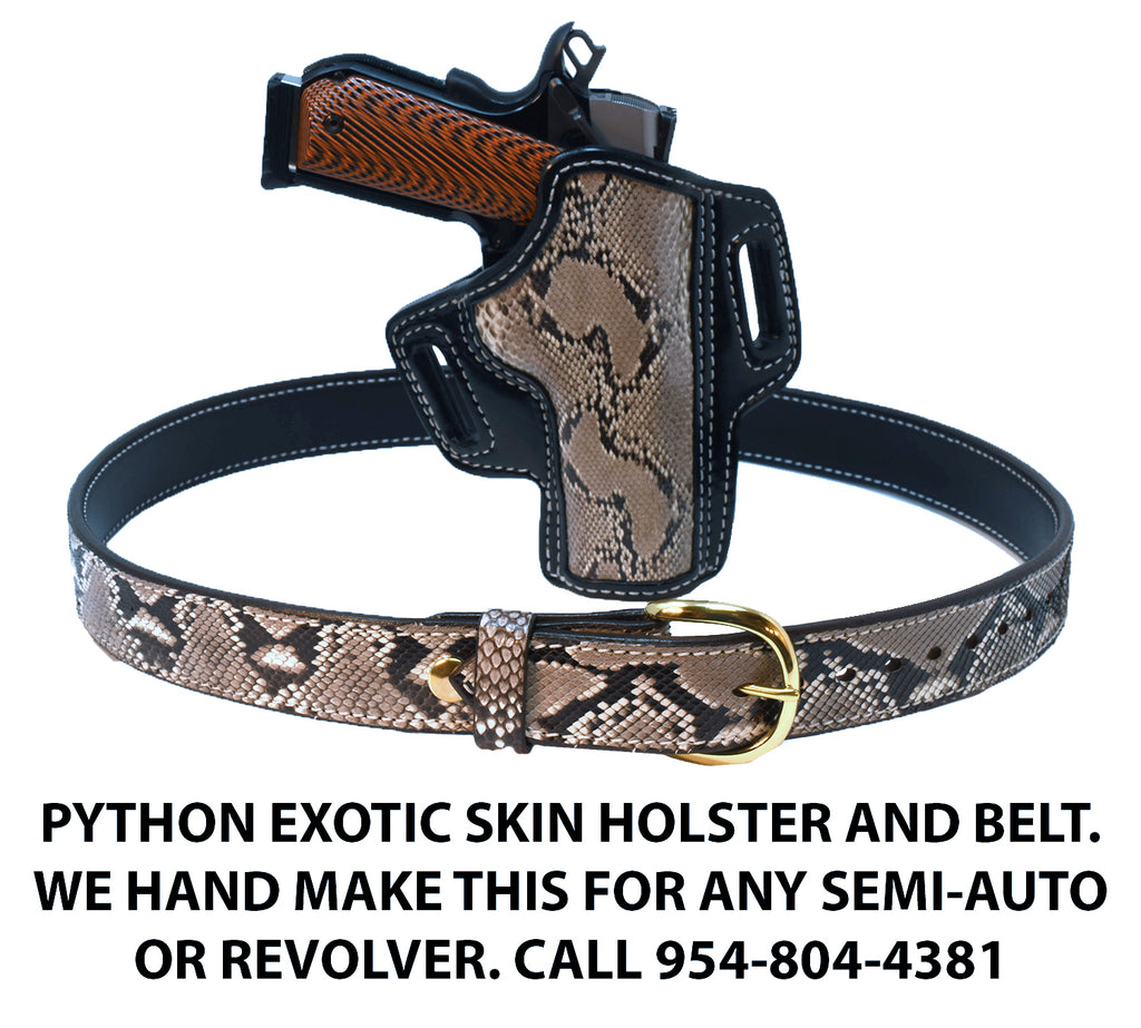 TOM'S "EXOTIC COLT PYTHON SKIN COMBO GUN BELT AND HOLSTER" PYTHON EXOTIC SKIN HOLSTER AND BELT - HANDMADE FOR ANY PISTOL