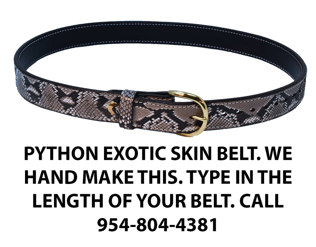 TOM'S "EXOTIC SKIN GUN BELT" COLT PYTHON SKIN BELT - HANDMADE - THE BEST EXOTIC SKIN BELT MADE - ANY LENGTH YOU DESIRE
