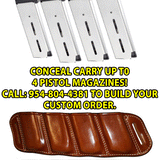 TOM'S "SIDEARM QUAD MAG CARRIER" SEMI-AUTO ANGLED SLIDE THROUGH BELT DOUBLE THICK REINFORCED LEATHER MAG POUCHES