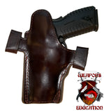 TOM'S "CUSTOM OPEN TOP / BELT LOOPED - KEEPERS HOLSTER" DOUBLE THICK STEEL MESH REINFORCED LEATHER - HIGH END BRASS HARDWARE INCLUDED