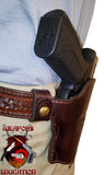 TOM'S "CUSTOM OPEN TOP / BELT LOOPED - KEEPERS HOLSTER" DOUBLE THICK STEEL MESH REINFORCED LEATHER - HIGH END BRASS HARDWARE INCLUDED