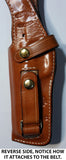 TOM'S "DISCRETE SHOULDER RIG" - VERTICAL - CUSTOM HAND-MADE DOUBLE THICK REINFORCED LEATHER VERTICAL SINGLE SHOULDER HOLSTER RIG (REVOLVER OR SEMI-AUTO). CLICK HERE.