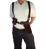 TOM'S "MODIFIED DOC HOLLIDAY" - CUSTOM HAND-MADE DOUBLE THICK REINFORCED LEATHER LARGE VERTICAL SEMI-AUTO OR REVOLVER SHOULDER HOLSTER RIG. CLICK HERE.