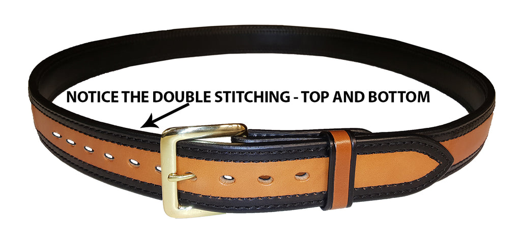 TOM'S "DOUBLE STITCHED HIGHLIGHTED BLACK EDGE STYLISH GUN BELT" REINFORCED DOUBLE THICK LEATHER GUN BELT