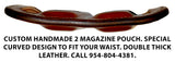 TOM'S "SIDEARM DOUBLE MAG CARRIER" DOUBLE SEMI-AUTO ANGLED SLIDE THROUGH BELT DOUBLE THICK REINFORCED LEATHER MAG POUCHES
