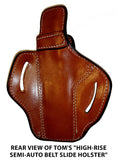 TOM'S "HIGH-RISE SEMI-AUTO BELT SLIDE HOLSTER" DOUBLE THICK STEEL MESH REINFORCED LEATHER. CALL 954-804-4381 FOR ASSISTANCE WITH ORDERING.