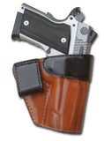 TOM'S "COMPACT TWO TONE INSIDE THE WAIST BAND - IWB HOLSTER" WITH BELT LOOP. COMPACT GUN MASTERPIECE. DOUBLE THICK STEEL MESH REINFORCED LEATHER