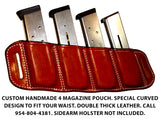 TOM'S "SIDEARM QUAD MAG CARRIER" SEMI-AUTO ANGLED SLIDE THROUGH BELT DOUBLE THICK REINFORCED LEATHER MAG POUCHES