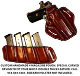 TOM'S "SIDEARM QUAD MAG CARRIER" SEMI-AUTO ANGLED SLIDE THROUGH BELT DOUBLE THICK REINFORCED LEATHER MAG POUCHES