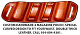 TOM'S "SIDEARM QUAD MAG CARRIER" SEMI-AUTO ANGLED SLIDE THROUGH BELT DOUBLE THICK REINFORCED LEATHER MAG POUCHES