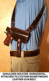 TOM'S "DISCRETE SHOULDER RIG" - HORIZONTAL - CUSTOM HAND-MADE DOUBLE THICK REINFORCED LEATHER SINGLE HORIZONTAL SEMI-AUTO SHOULDER HOLSTER RIG. CALL 954-804-4381