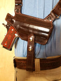 TOM'S "DISCRETE SHOULDER RIG" - HORIZONTAL - CUSTOM HAND-MADE DOUBLE THICK REINFORCED LEATHER SINGLE HORIZONTAL SEMI-AUTO SHOULDER HOLSTER RIG. CALL 954-804-4381