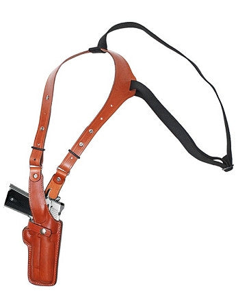 TOM'S "DISCRETE SHOULDER RIG" - VERTICAL - CUSTOM HAND-MADE DOUBLE THICK REINFORCED LEATHER VERTICAL SINGLE SHOULDER HOLSTER RIG (REVOLVER OR SEMI-AUTO). CLICK HERE.