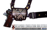 TOM'S "EXOTIC PYTHON HORIZONTAL - BIKINI - SHOULDER HOLSTER" - CUSTOM HAND-MADE DOUBLE THICK REINFORCED LEATHER SEMI-AUTO SHOULDER RIG. HORIZONTAL HOLSTER, MUZZLE EXPOSED - REINFORCED W/ 1.75" REAR BACK STRAP. CUSTOM HARNESS INCLUDED. BELT NOT NEEDED.