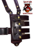 TOM'S 8 MAGAZINE CUSTOM CARRIER “MAG MAN” - SHOULDER HOLSTER RIG. YOU CAN CARRY YOUR PISTOL ON YOUR HIP. INCLUDES LOWER BACK STRAP. CUSTOM HAND-MADE DOUBLE THICK REINFORCED LEATHER. 4 HORIZONTAL MAG POUCHES ON BOTH SIDES. PH: 954-804-4381. CLICK HERE.