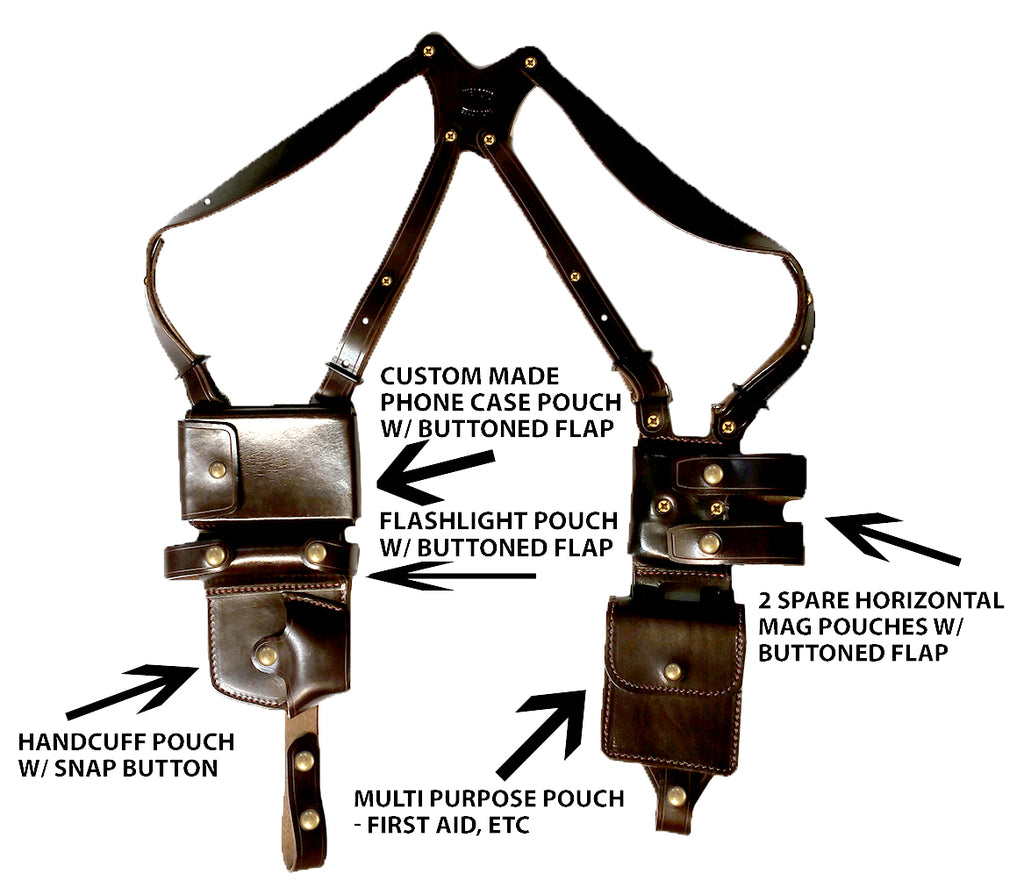 TOM'S "SPECIAL AGENT RIG" - CUSTOM HAND-MADE DOUBLE THICK REINFORCED LEATHER SHOULDER RIG HOLSTER FOR FBI, SECRET SERVICE, LAW ENFORCEMENT. TAKE THE WEIGHT OFF OF YOUR BELT. CALL 954-804-4381 TO DESIGN THIS MASTERPIECE. CLICK HERE.