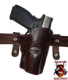 TOM'S "CUSTOM OPEN TOP / BELT LOOPED - KEEPERS HOLSTER" DOUBLE THICK STEEL MESH REINFORCED LEATHER - HIGH END BRASS HARDWARE INCLUDED