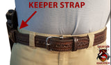 TOM'S "CUSTOM OPEN TOP / BELT LOOPED - KEEPERS HOLSTER" DOUBLE THICK STEEL MESH REINFORCED LEATHER - HIGH END BRASS HARDWARE INCLUDED