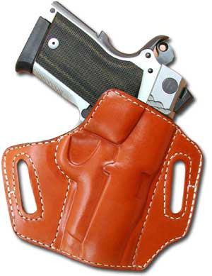 TOM'S "CANTED FORWARD BELT SLIDE HOLSTER" DOUBLE THICK STEEL MESH REINFORCED LEATHER