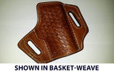 TOM'S "CANTED FORWARD BELT SLIDE HOLSTER" DOUBLE THICK STEEL MESH REINFORCED LEATHER