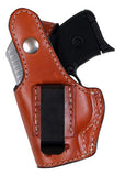 TOM'S "MICRO HOLSTER WITH / THUMB BREAK, BELT CLIP / POCKET CLIP" CUSTOM MADE SEMI-AUTO. DOUBLE THICK STEEL MESH REINFORCED LEATHER