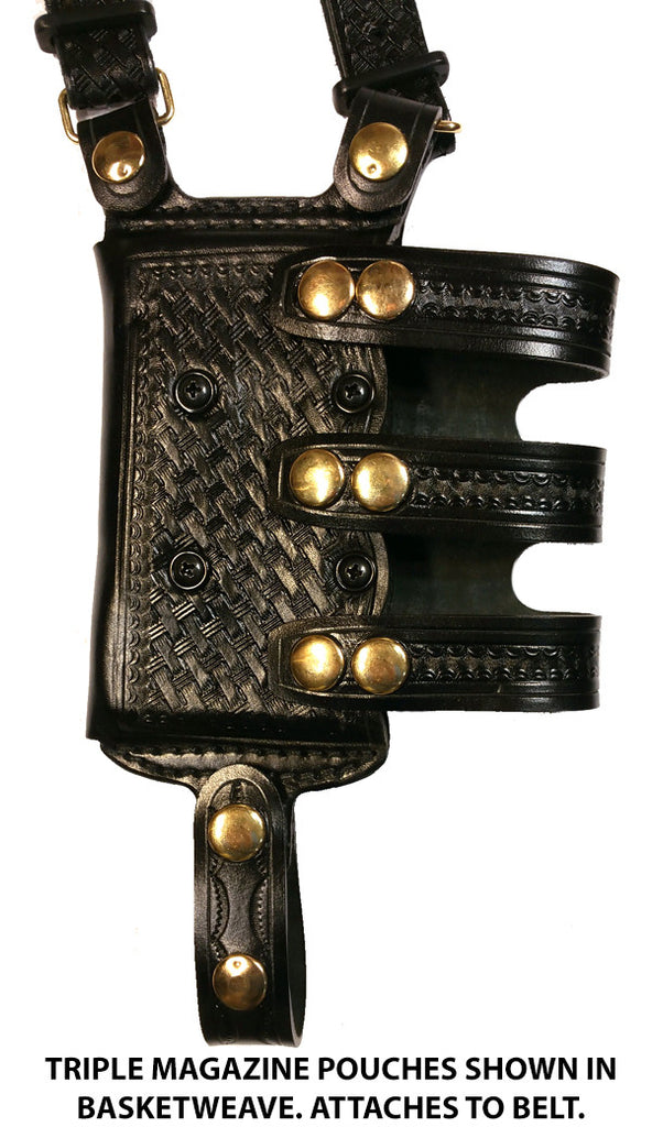 Pochette Double Chargeur (.45 ACP) Rowe's En Cuir Noir - Finition Basketweave - Occasion