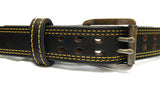 TOM'S "DOUBLE PRONG GUN BELT" SPECIAL STITCHING. DOUBLE THICK REINFORCED LEATHER BELT